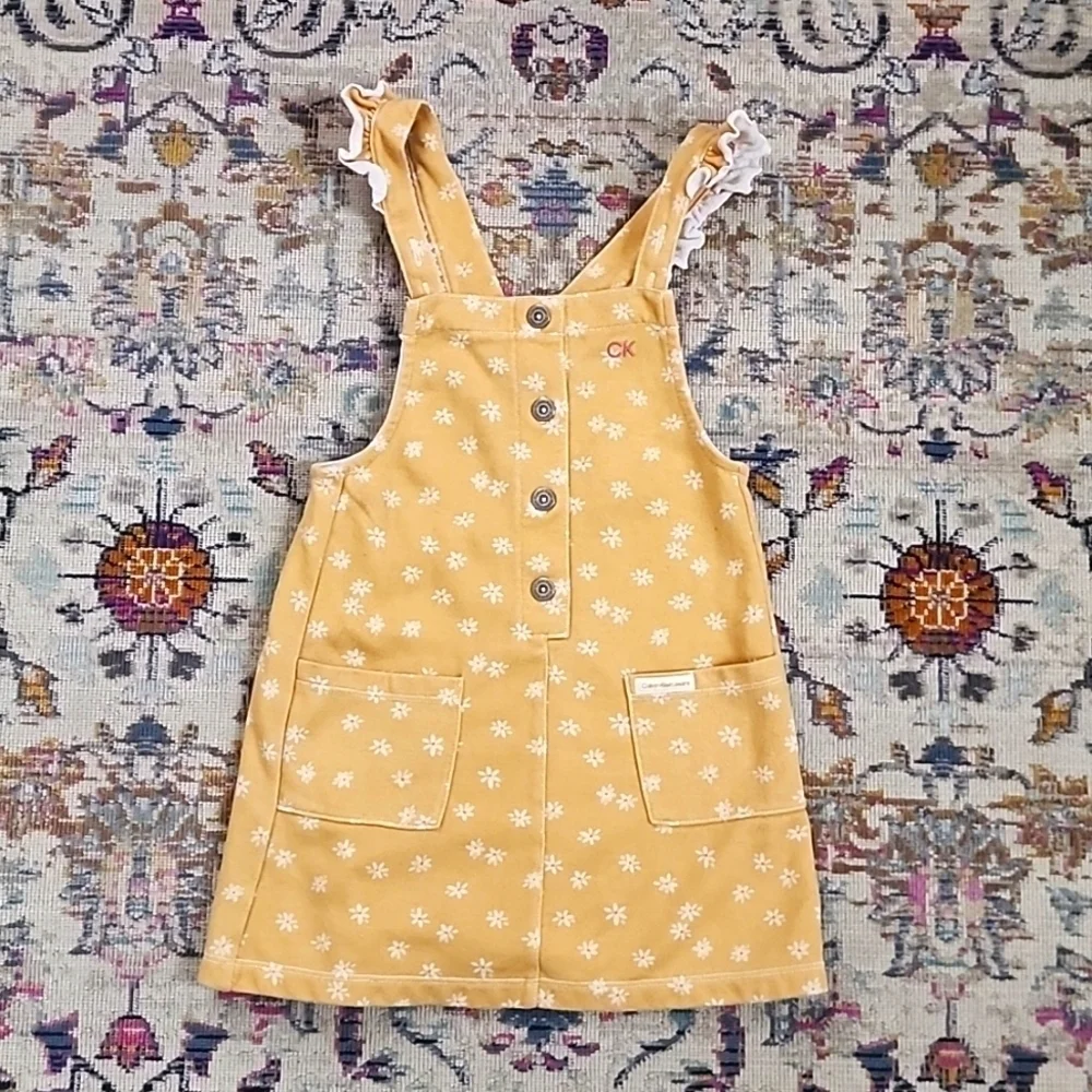 Calvin Klein Girl's Yellow Floral Ruffle Sun Dress, size 5